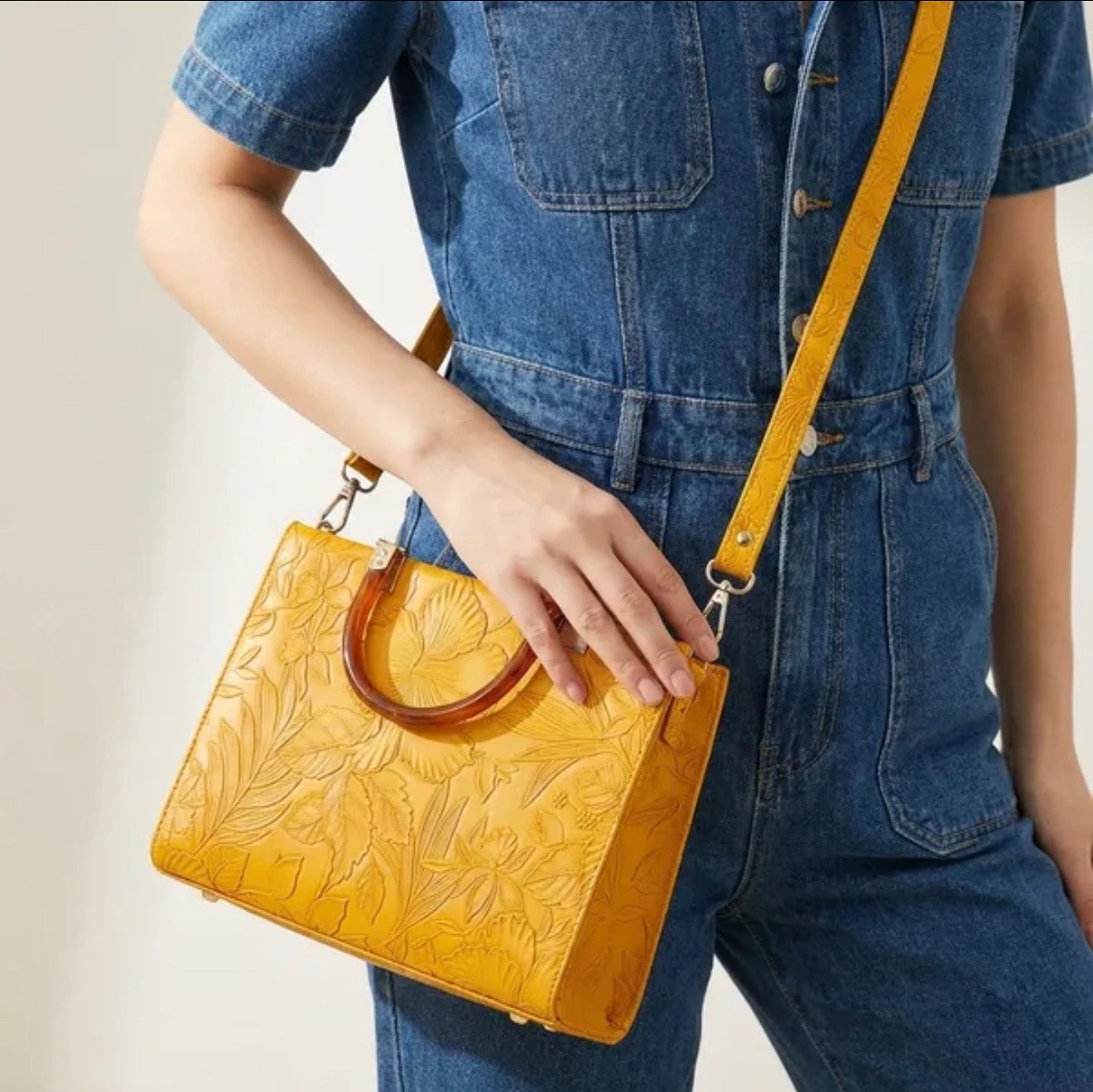 Mustard Self Print Handbag