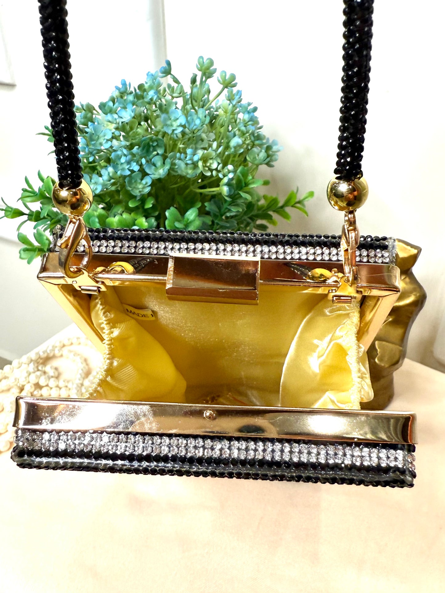 Lipstick Rhinestone Clutch in Black