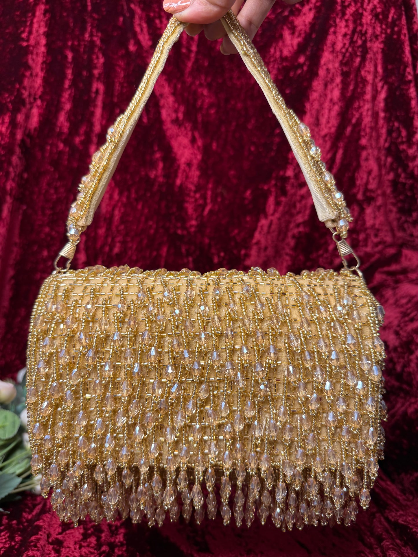 Gold Crystal Tassel Clutch
