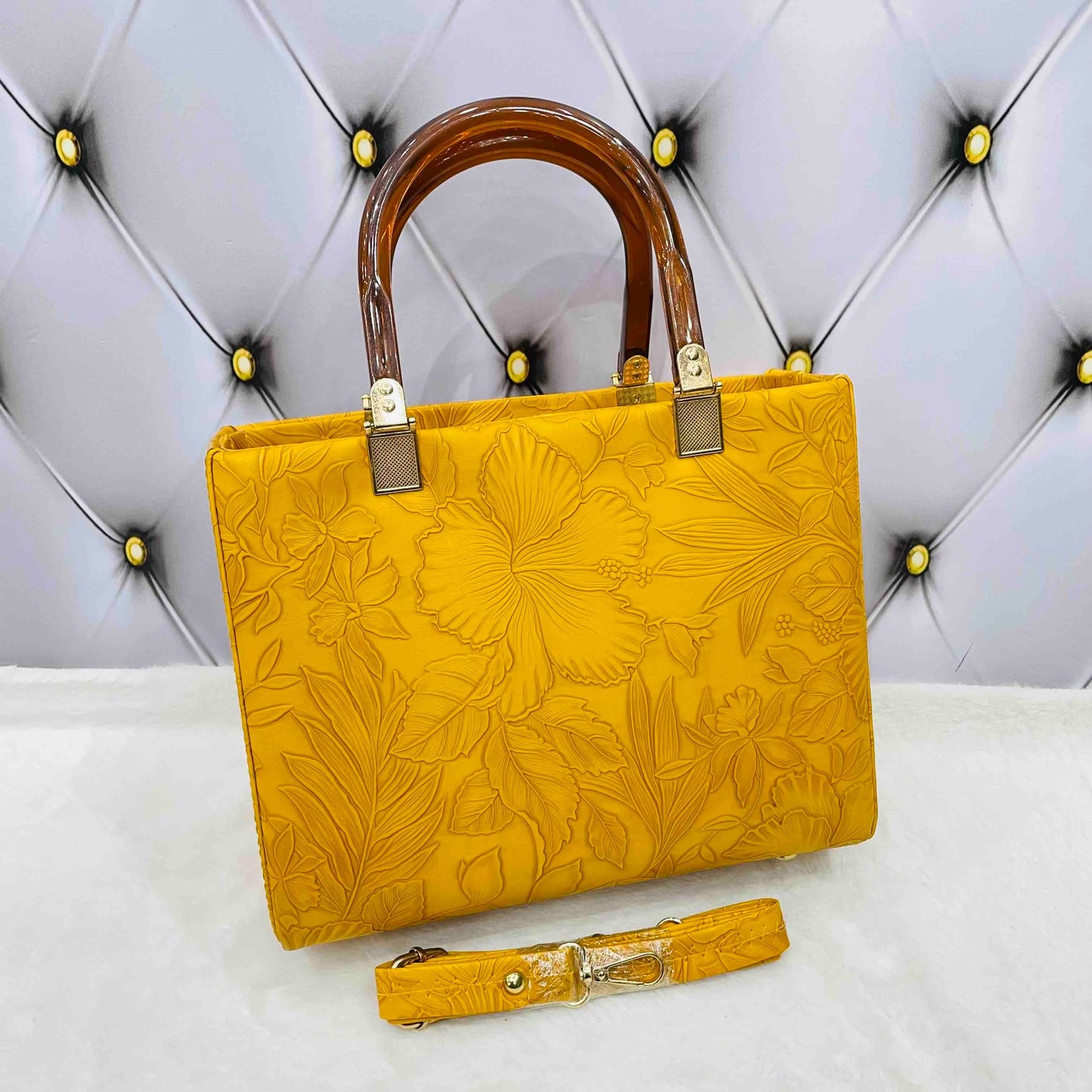 Mustard Self Print Handbag