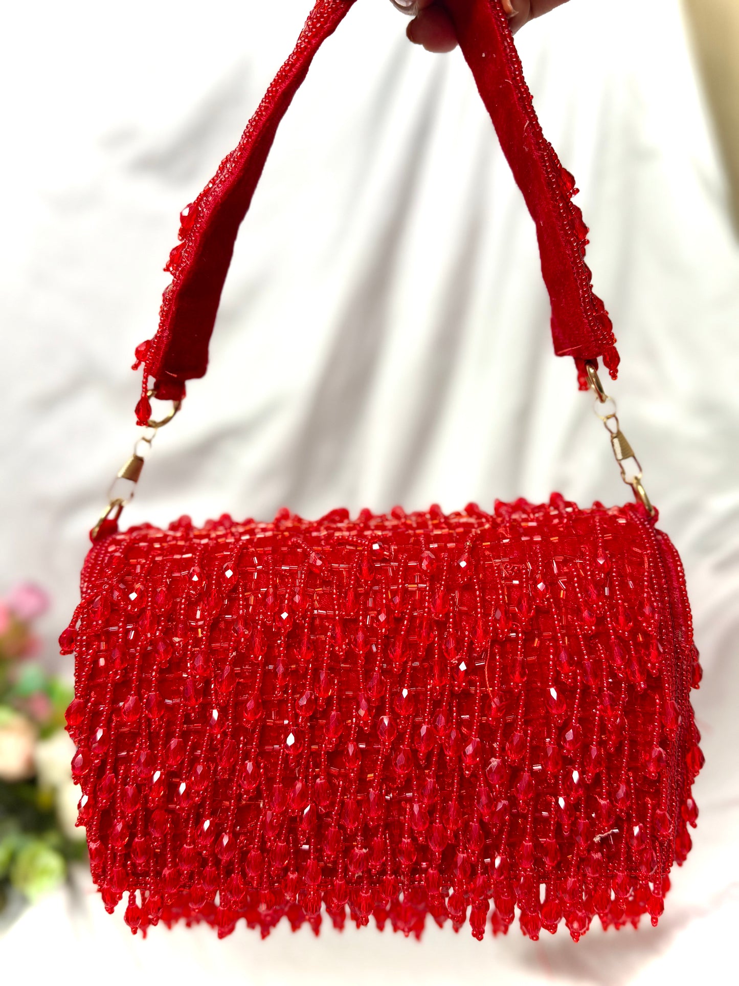 Red Crystal Tassel Clutch purse