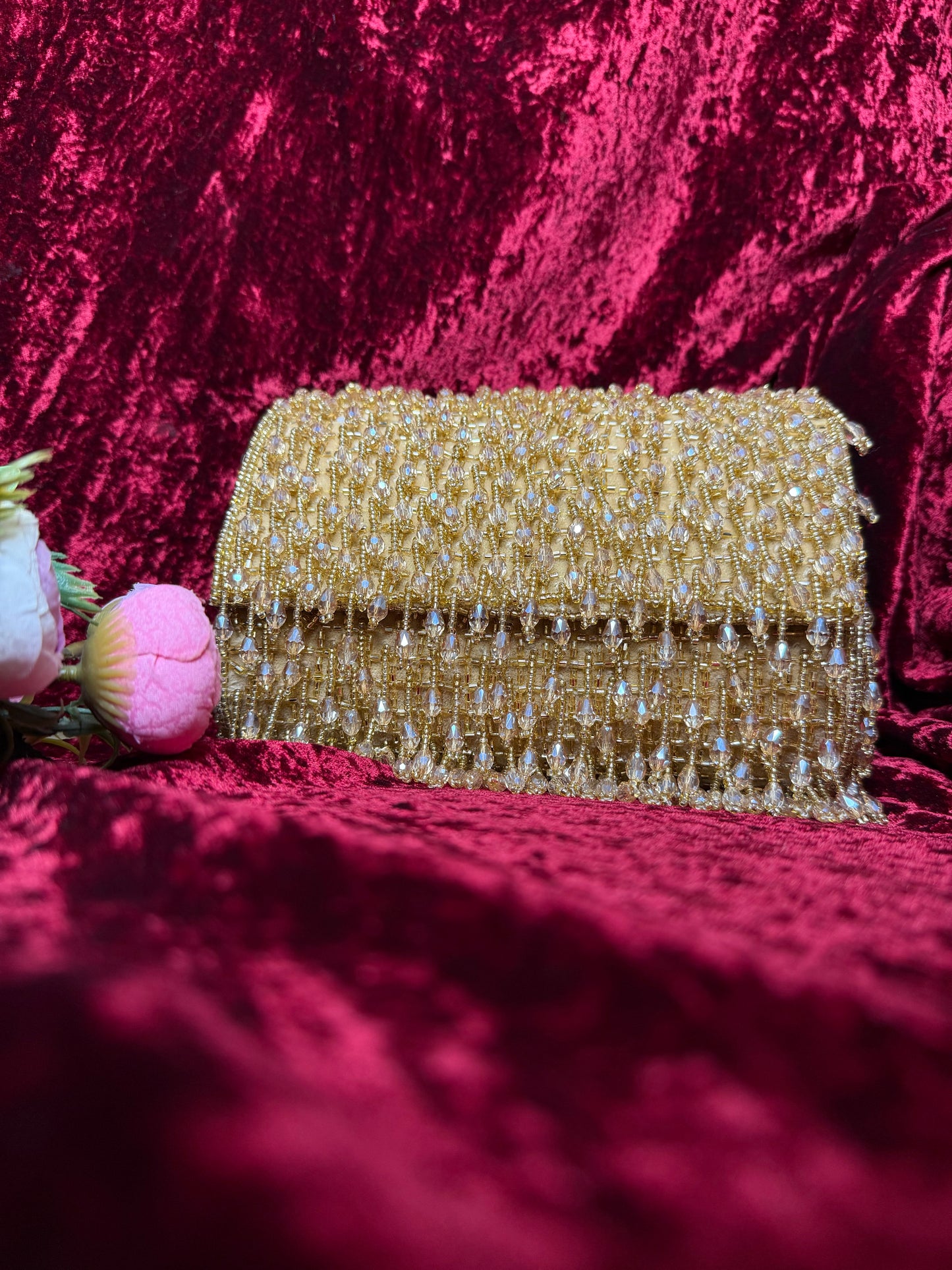 Gold Crystal Tassel Clutch