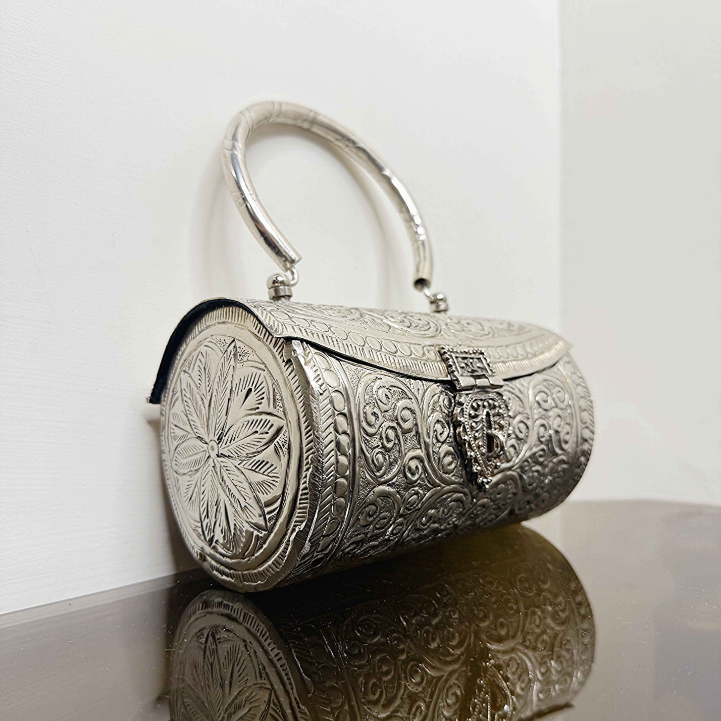 Silver Cylin Metal Bag