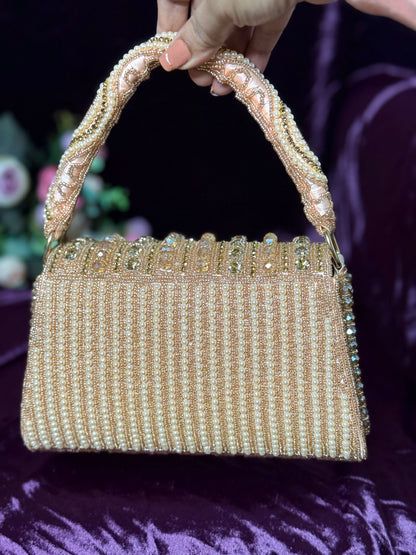 Crystal Embellished Gold Clutch