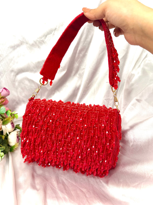 Red Crystal Tassel Clutch purse