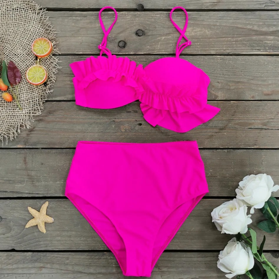 Hotpink Ruffles Beach wear