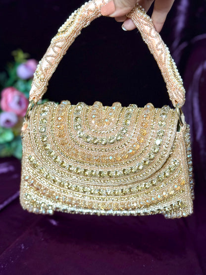 Crystal Embellished Gold Clutch