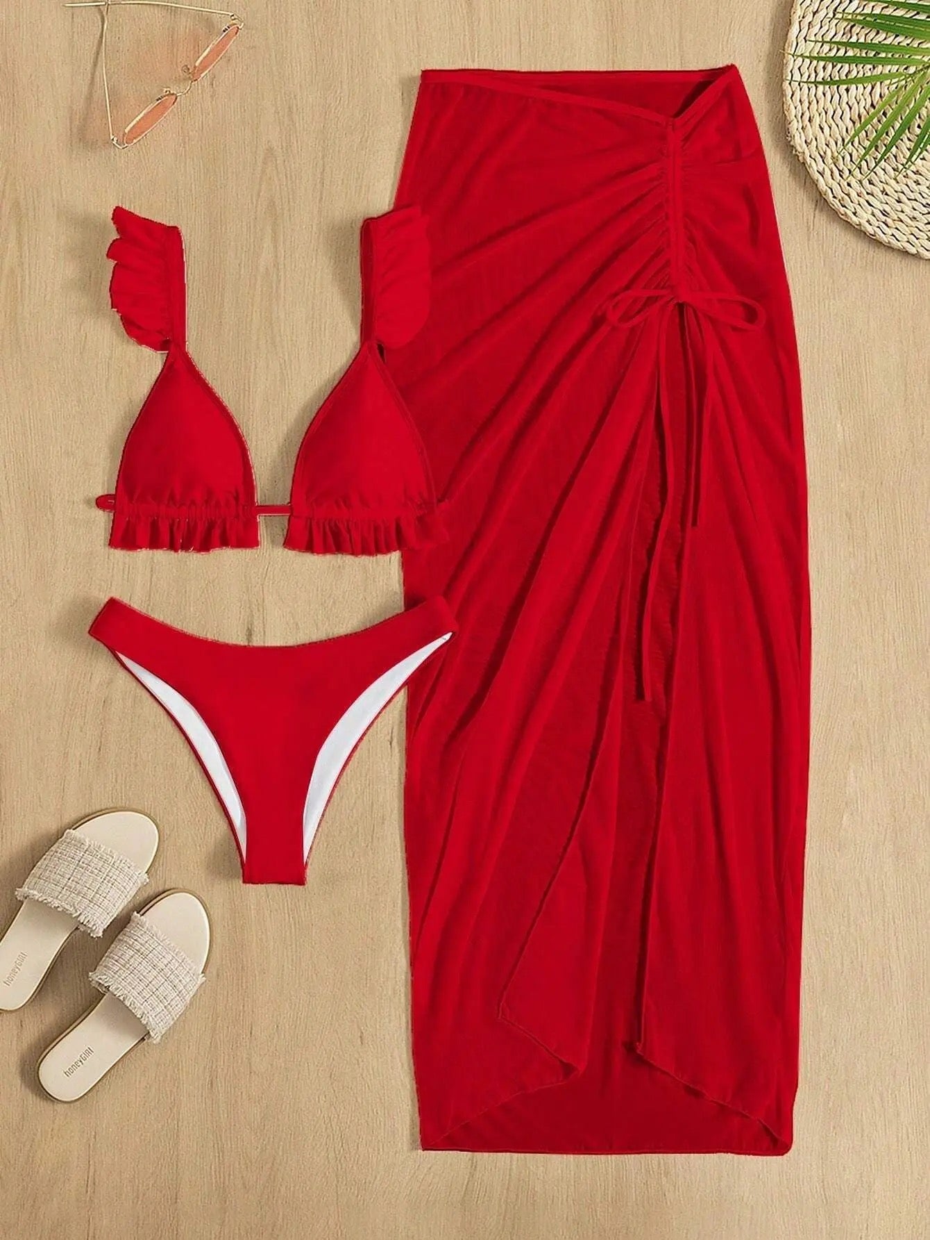 Red ruffle Beach Wear