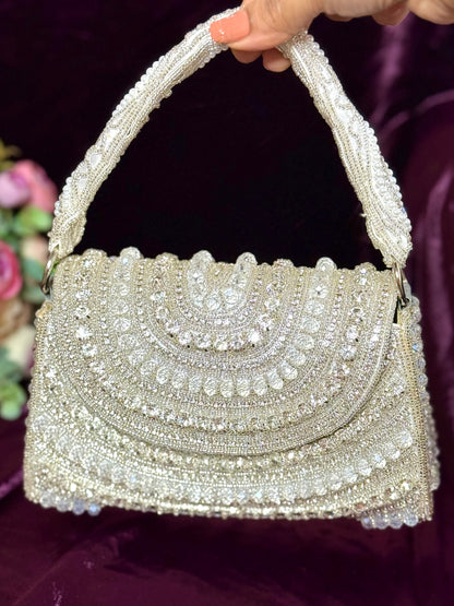 Crystal Embellished Ivory Clutch