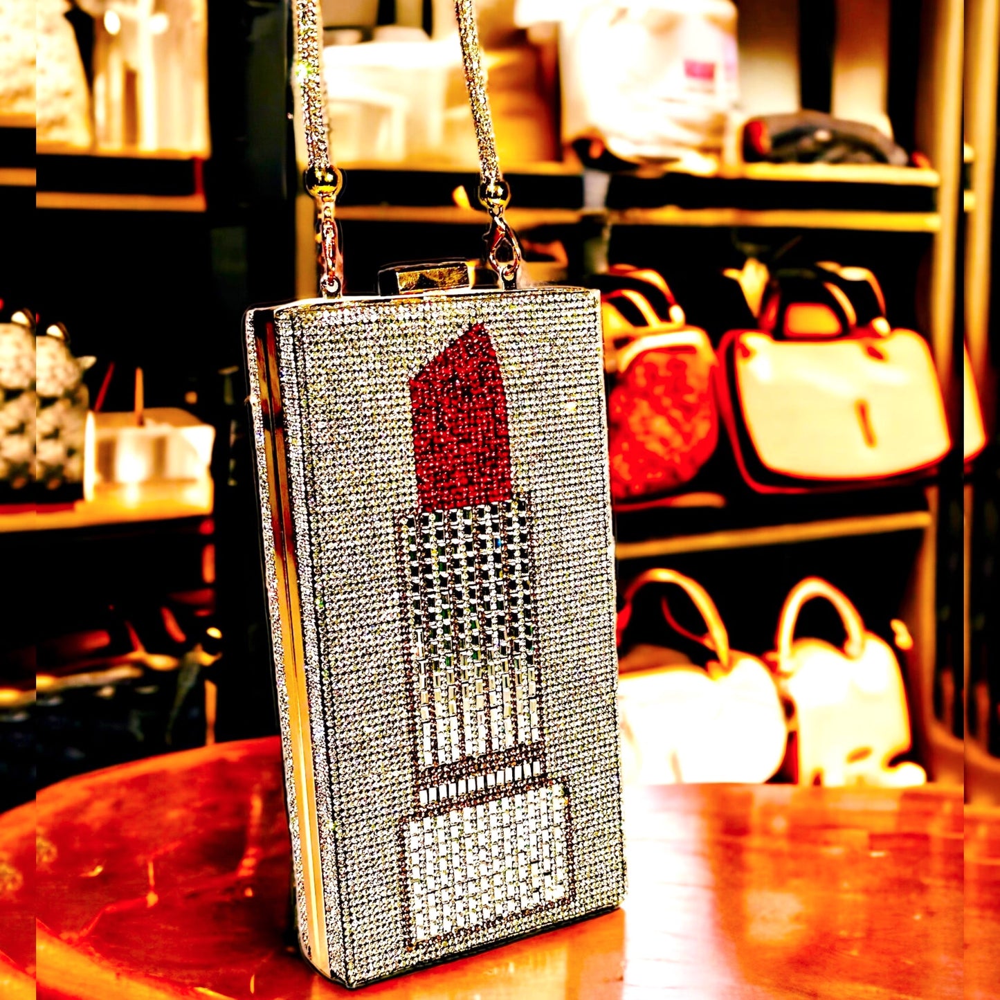 Lipstick Rhinestones Clutch