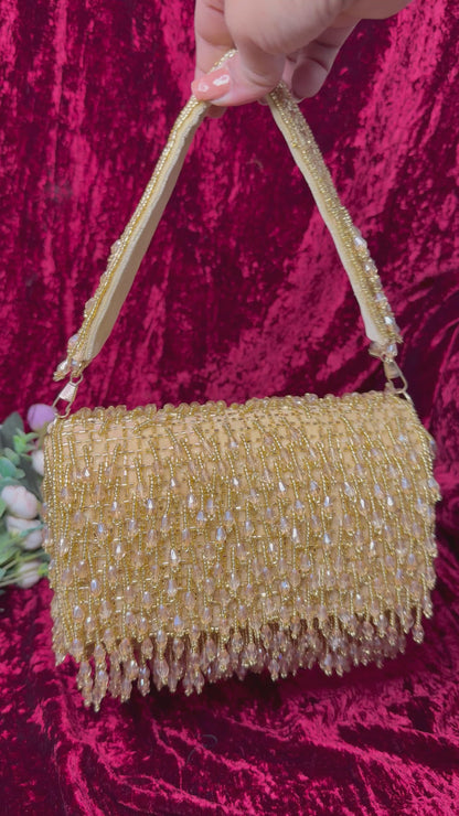 Crystal Gold Tassel Clutch