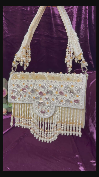 Pearl Grace Embellished Tassel Clutch